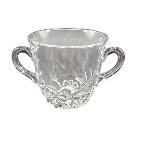 Vintage Clear Pressed Glass Creamer & Sugar Swirl Pattern Retro Kitchenware - Picture 4 of 4